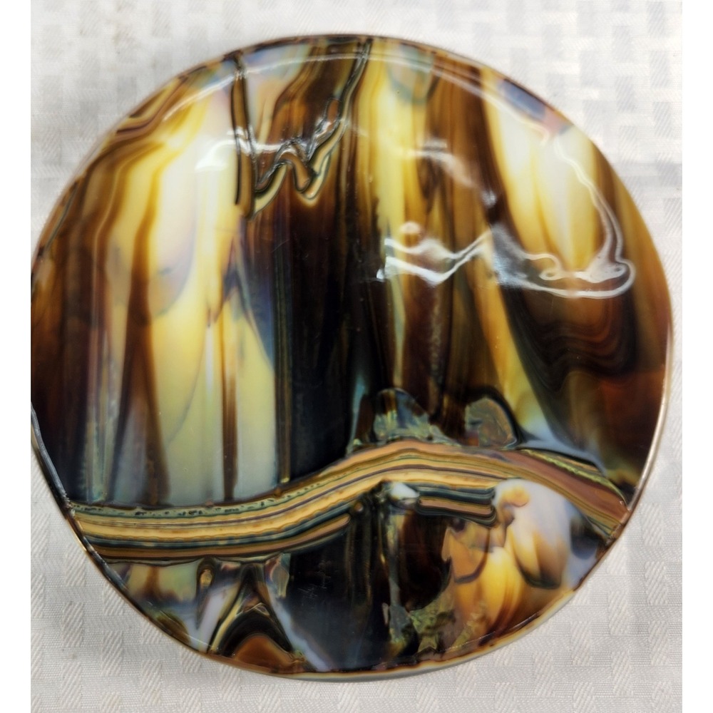 Abstract Contemporary Art Pottery Glass Plate Deep Brown & Beige Unique Piece